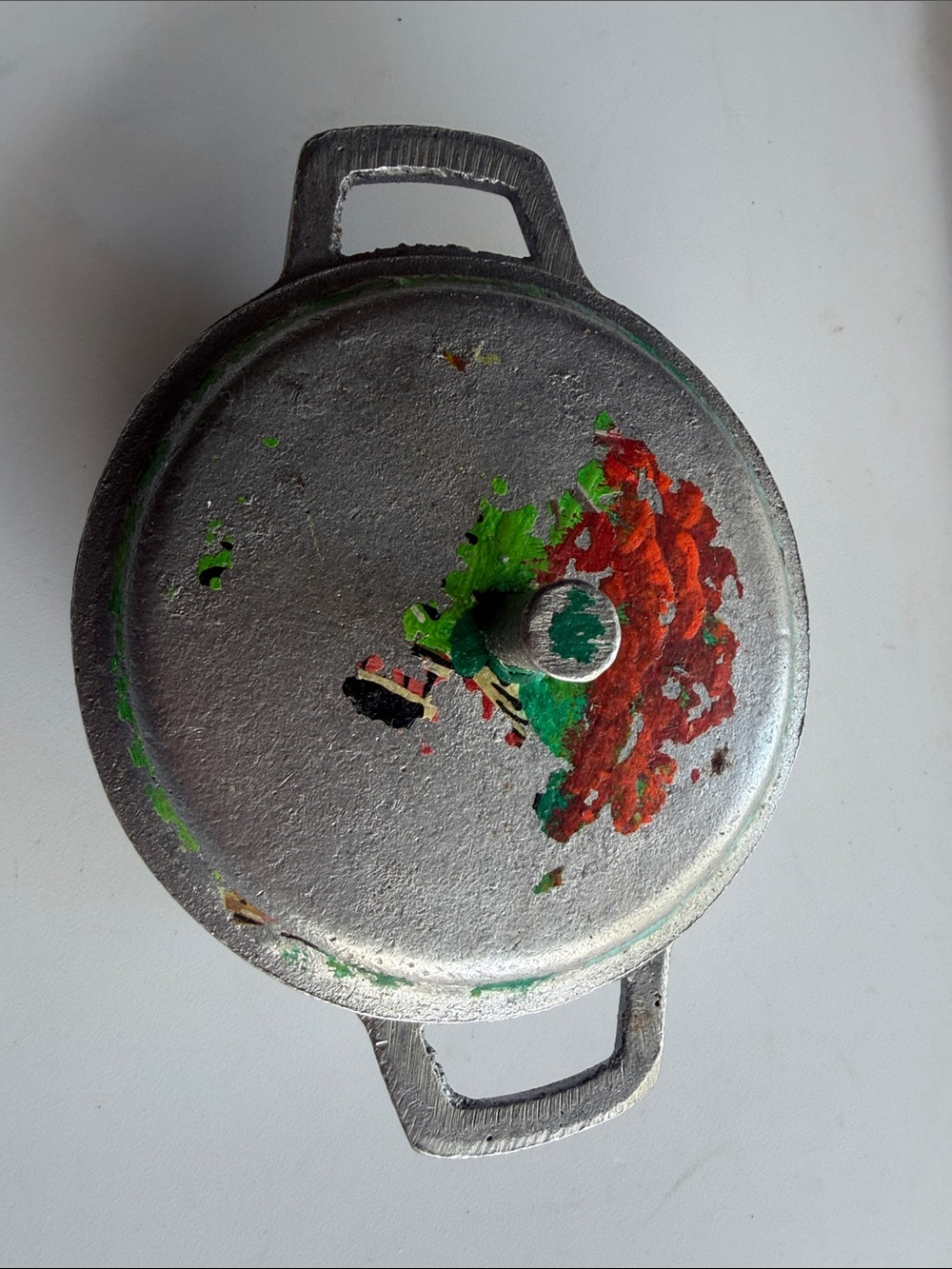 Cast Aluminum Cookware Lid in Silver with Red and Green Accents